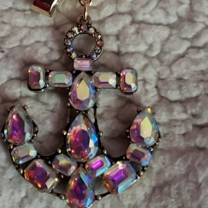 Betsey Johnson Multi Crystal Anchor Necklace.